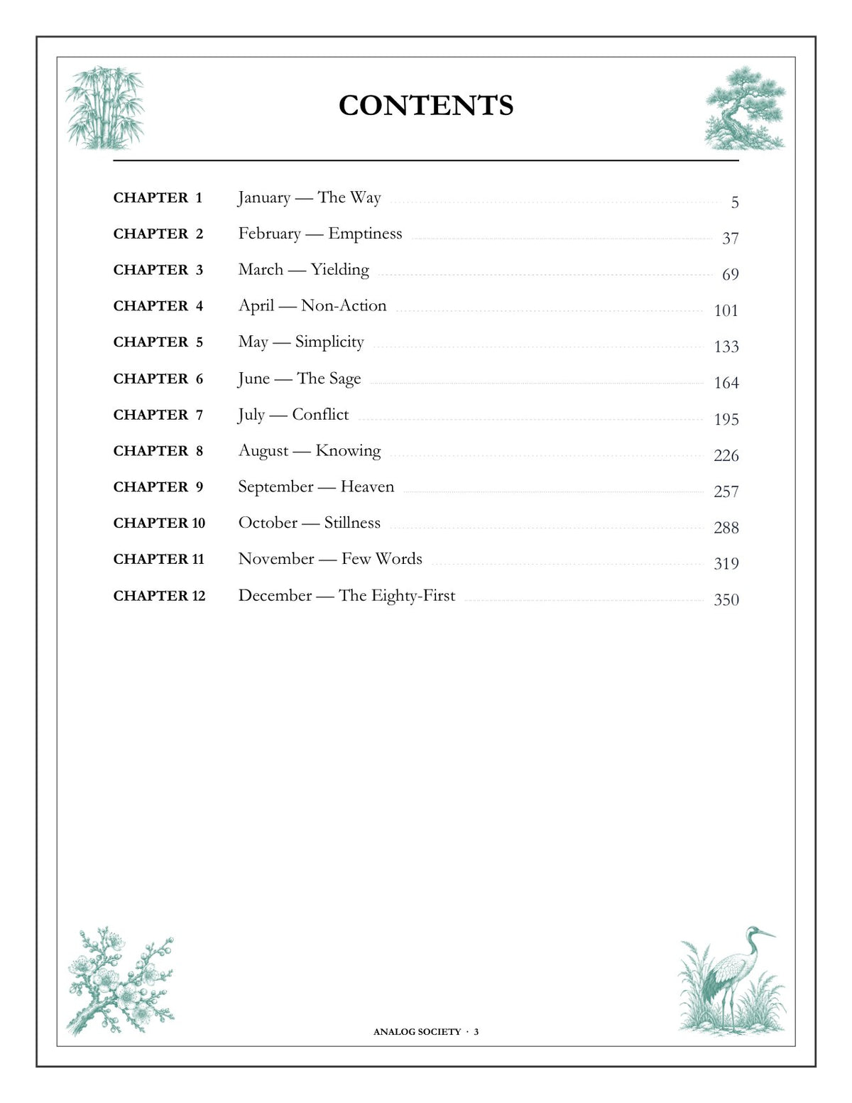 A Year of the Quiet Way - inside page: Contents