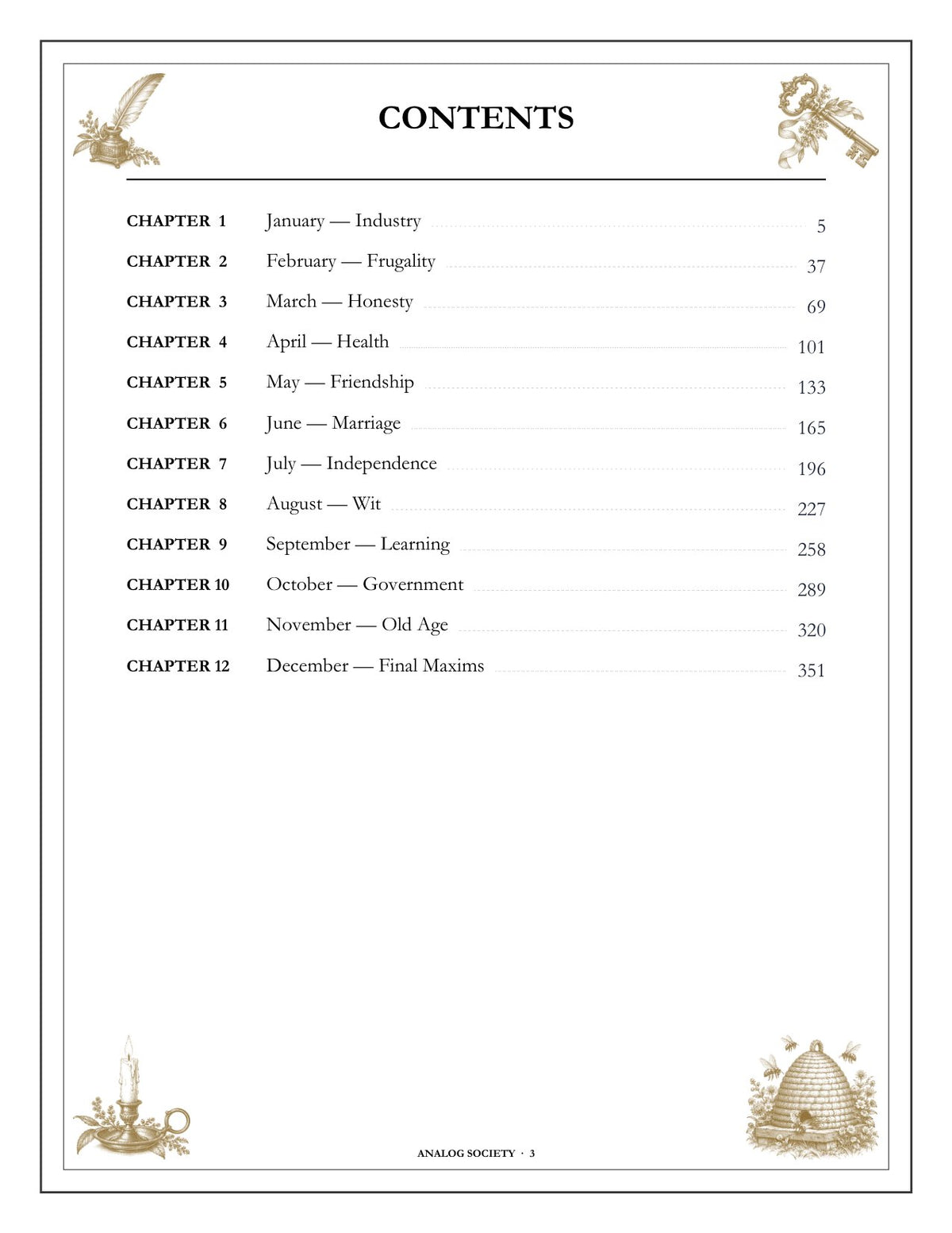A Year of Useful Days - inside page: Contents