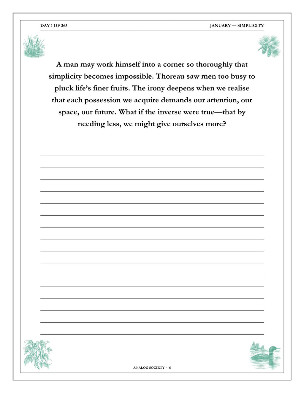 A Year of Walden - inside page: Day 1 of 365