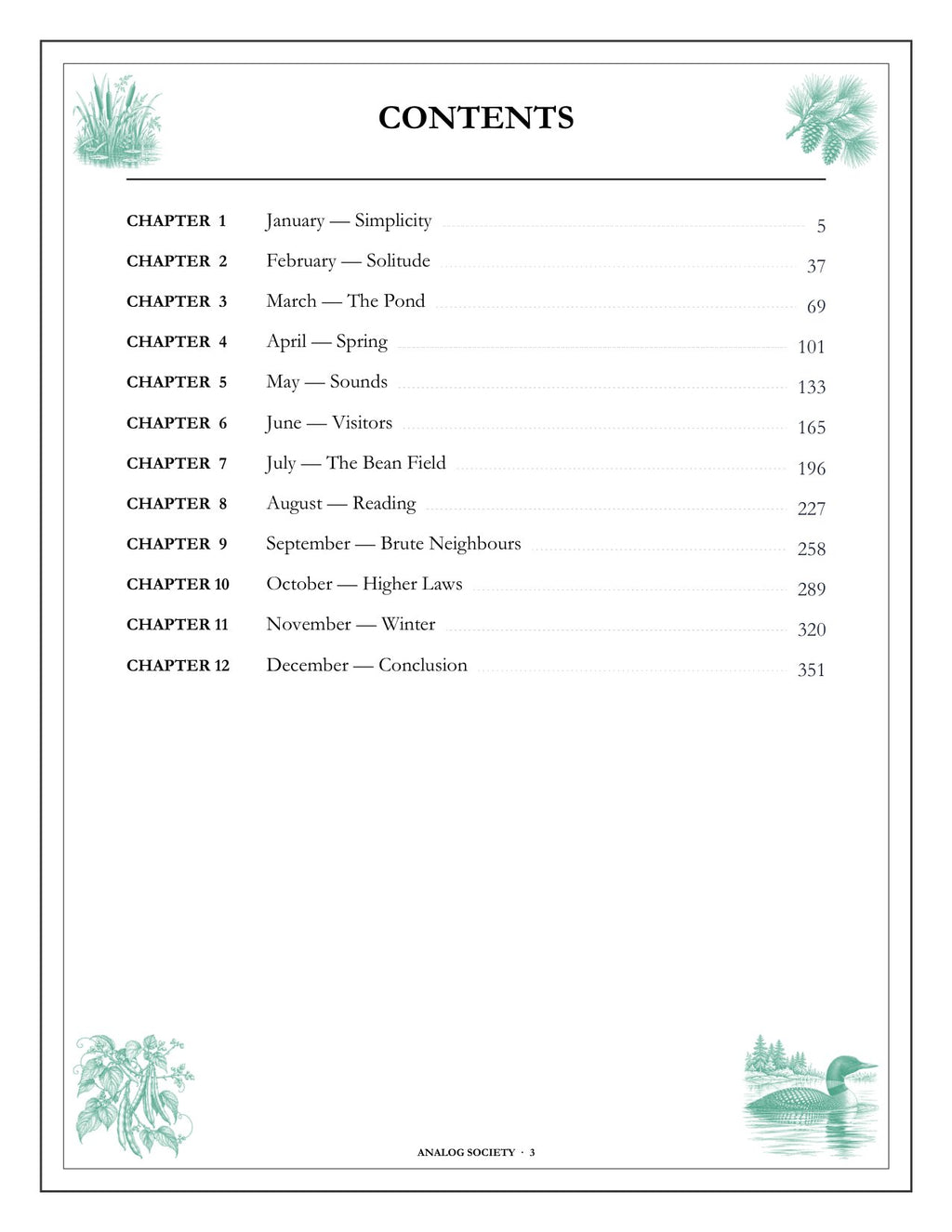 A Year of Walden - inside page: Contents