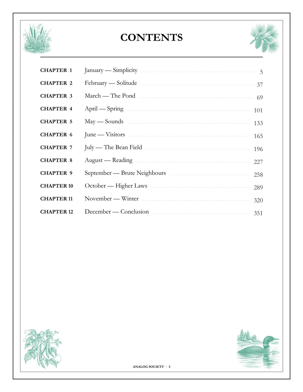 A Year of Walden - inside page: Contents