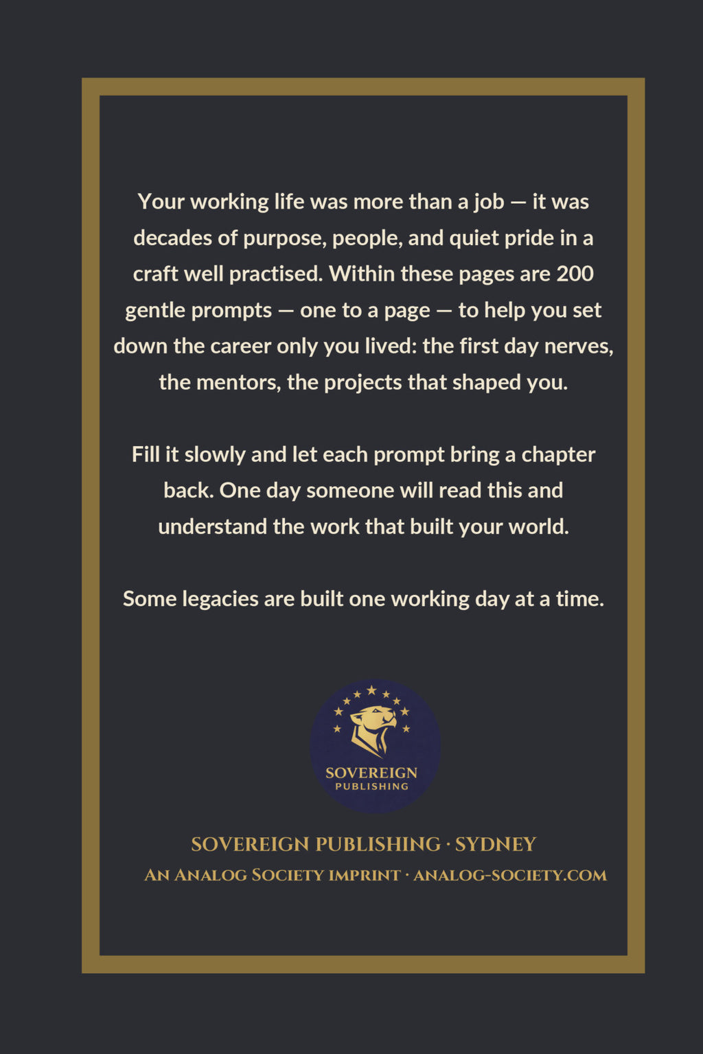 The Work of a Lifetime - back cover