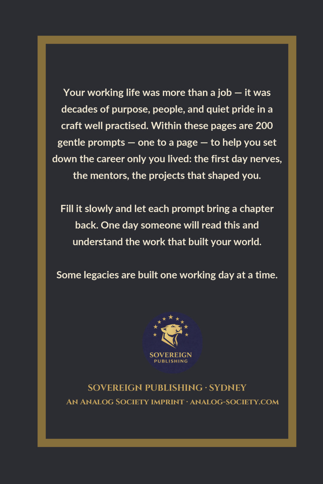 The Work of a Lifetime - back cover