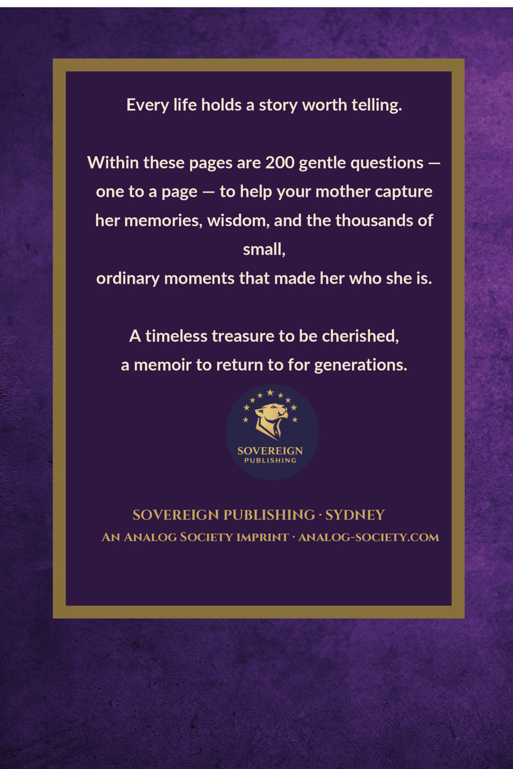 Mum, Start at the Beginning - back cover