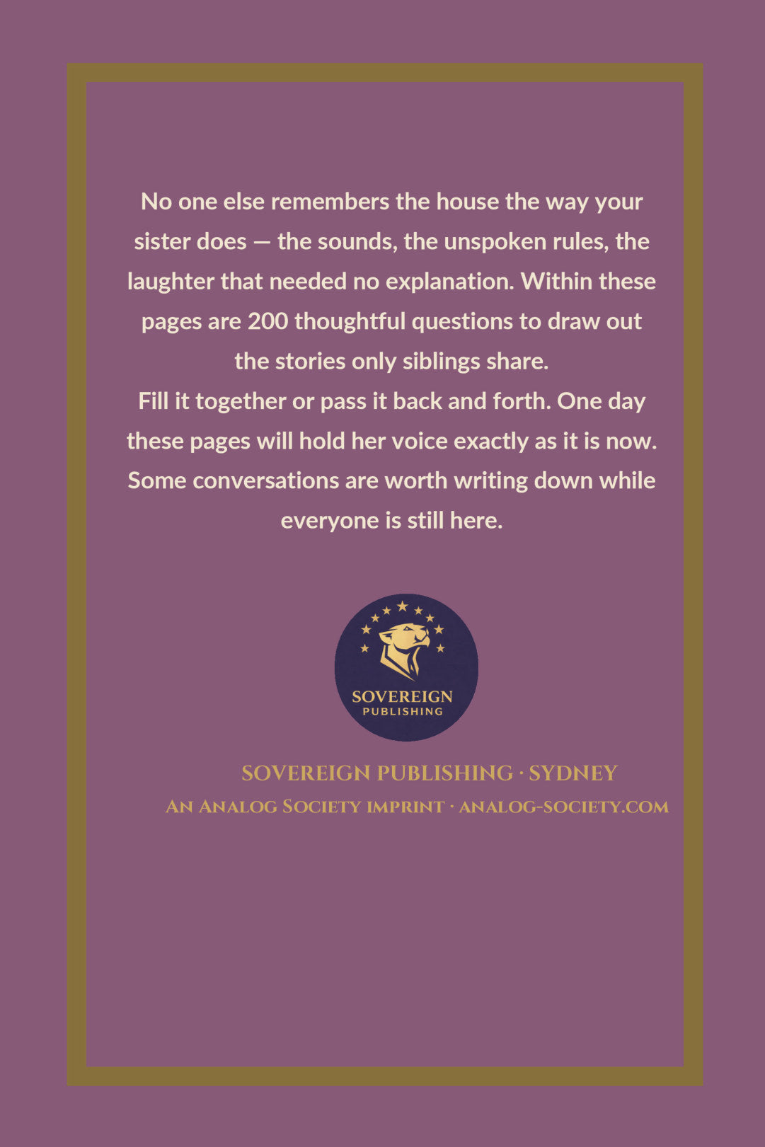 Growing Up Beside My Sister - back cover