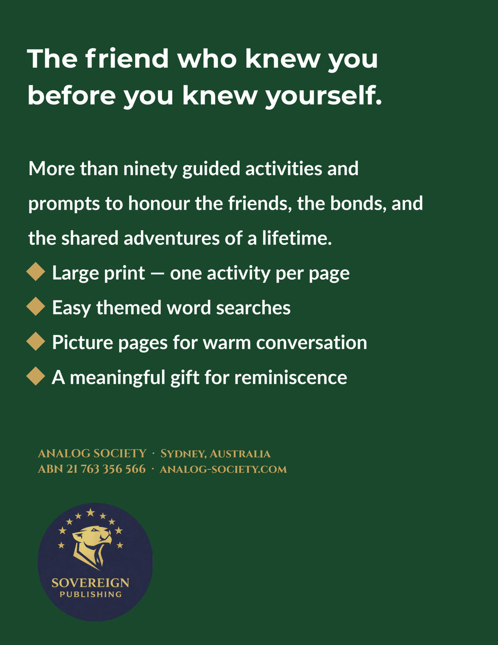 A Memory Book — Friendships and Companions - back cover