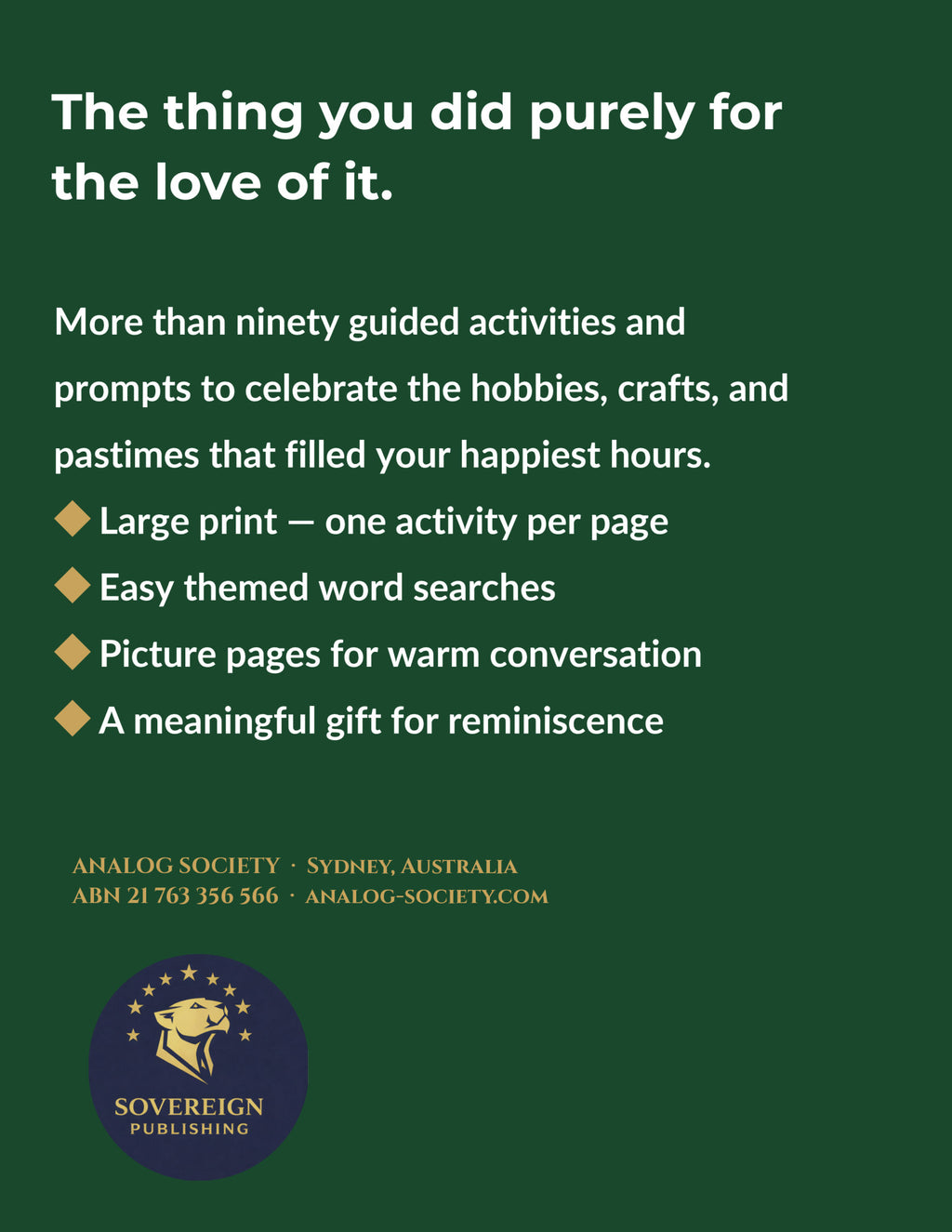 A Memory Book — Hobbies and Pastimes - back cover