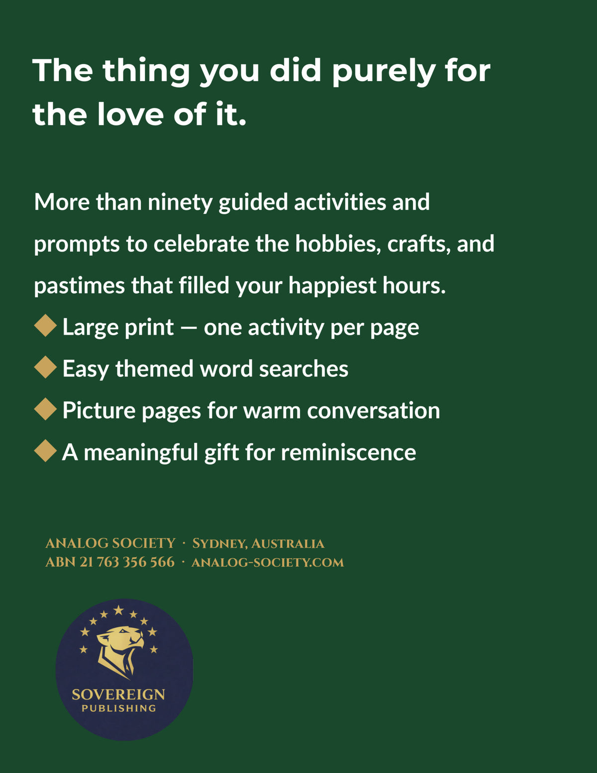 A Memory Book — Hobbies and Pastimes - back cover