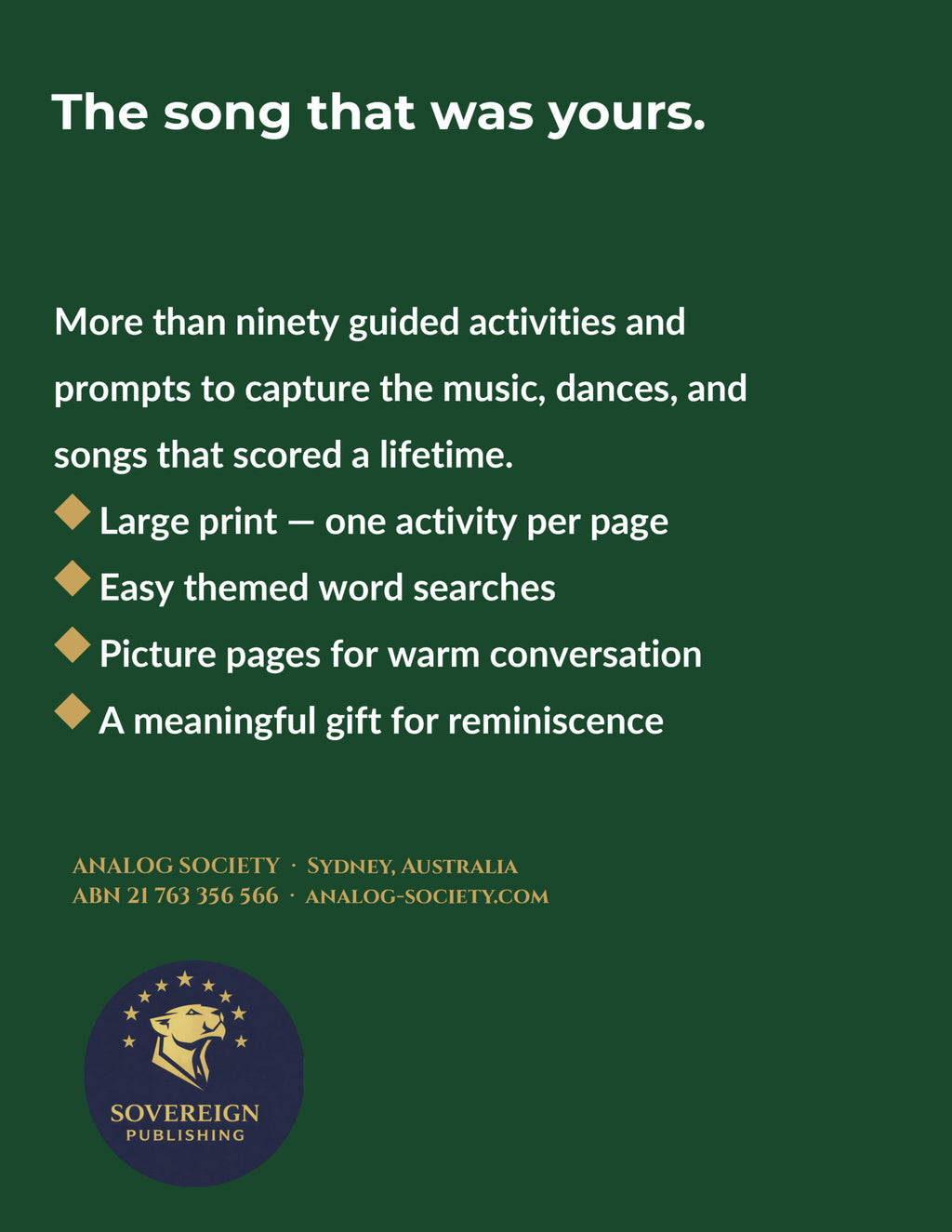 A Memory Book — Music and Dances of Youth - back cover