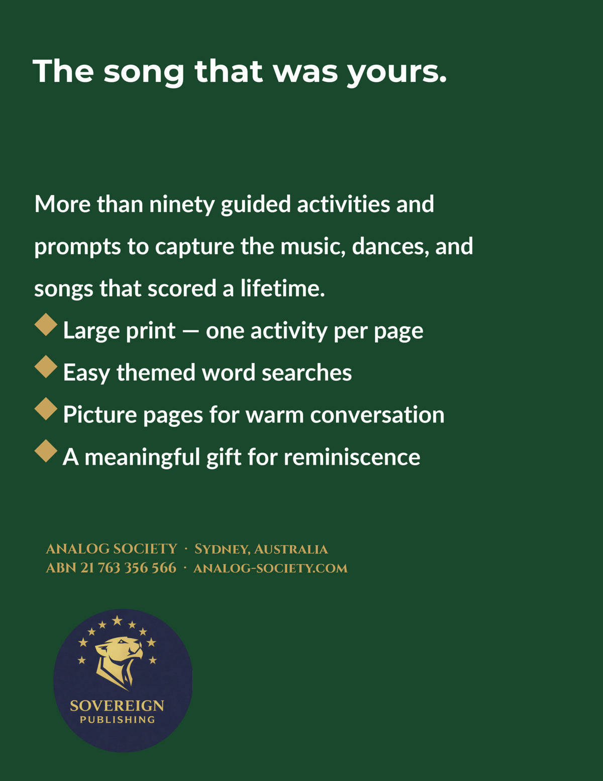 A Memory Book — Music and Dances of Youth - back cover