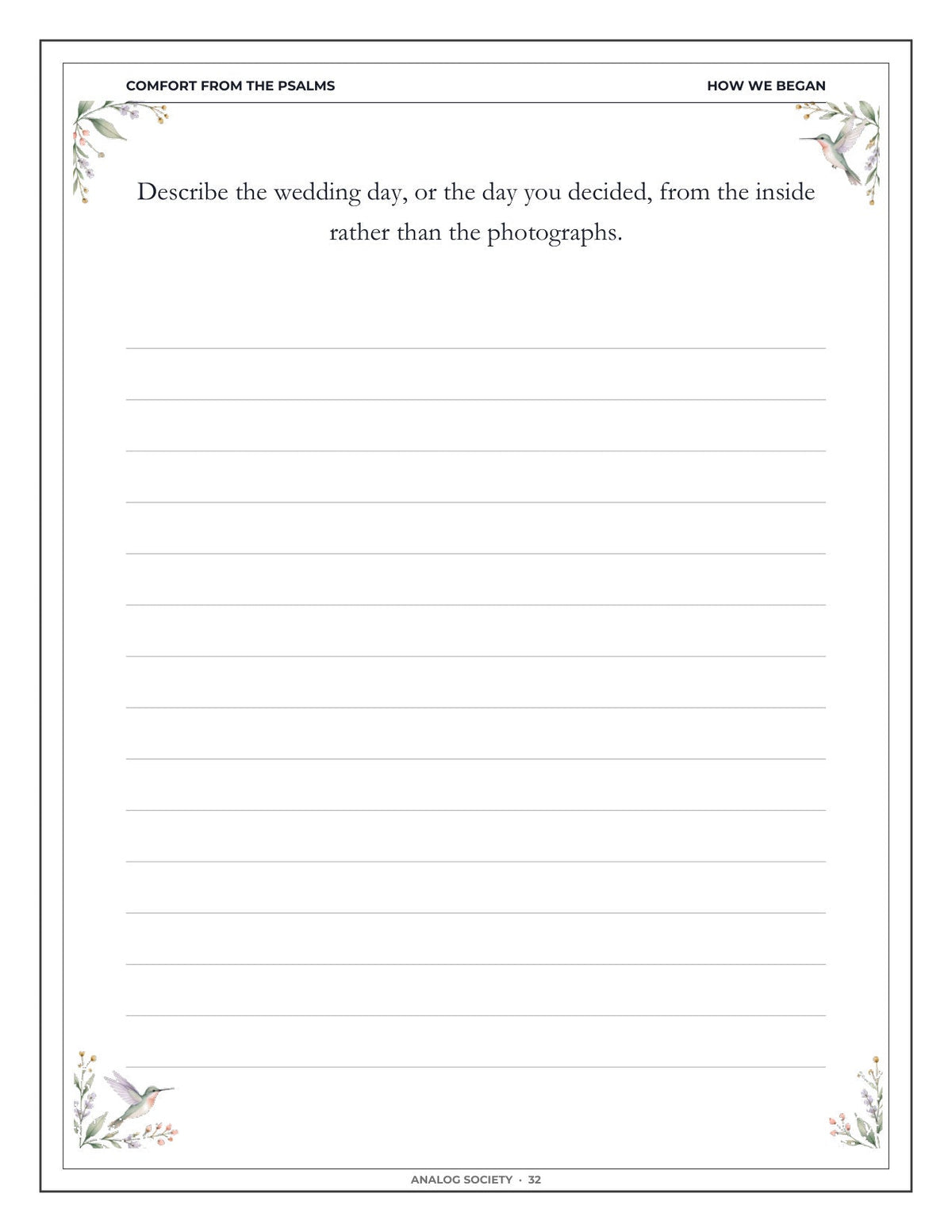 Comfort from the Psalms — After the Loss of a Spouse - inside page 33: Describe the wedding day, or the day you decided, from the inside