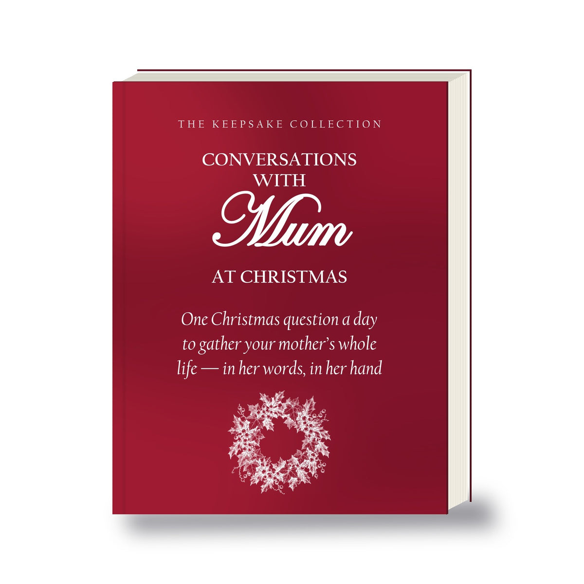 Conversations With Mum at Christmas hardcover, shown at its true thickness