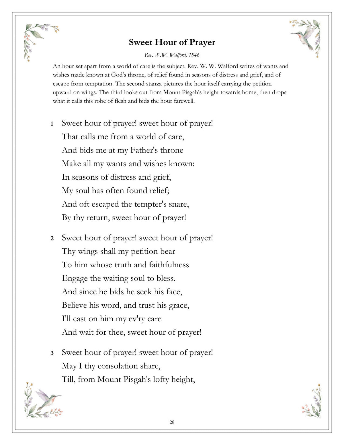 Hymns We Remember - inside page 28: Sweet Hour of Prayer