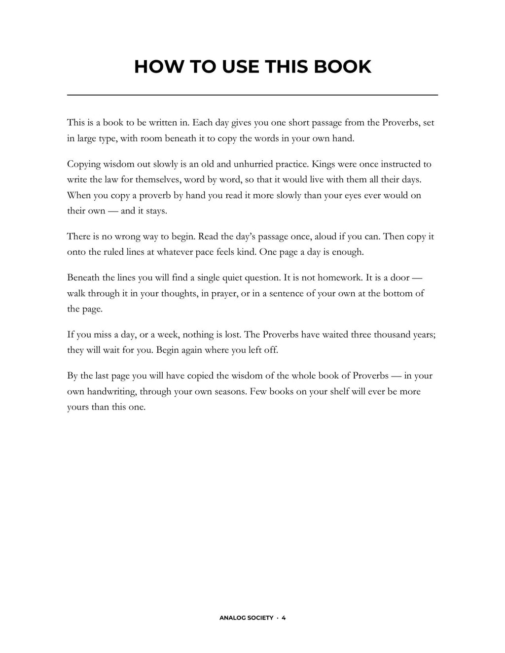 In Your Own Hand — Proverbs - inside page: How to Use This Book (printed in black and white)