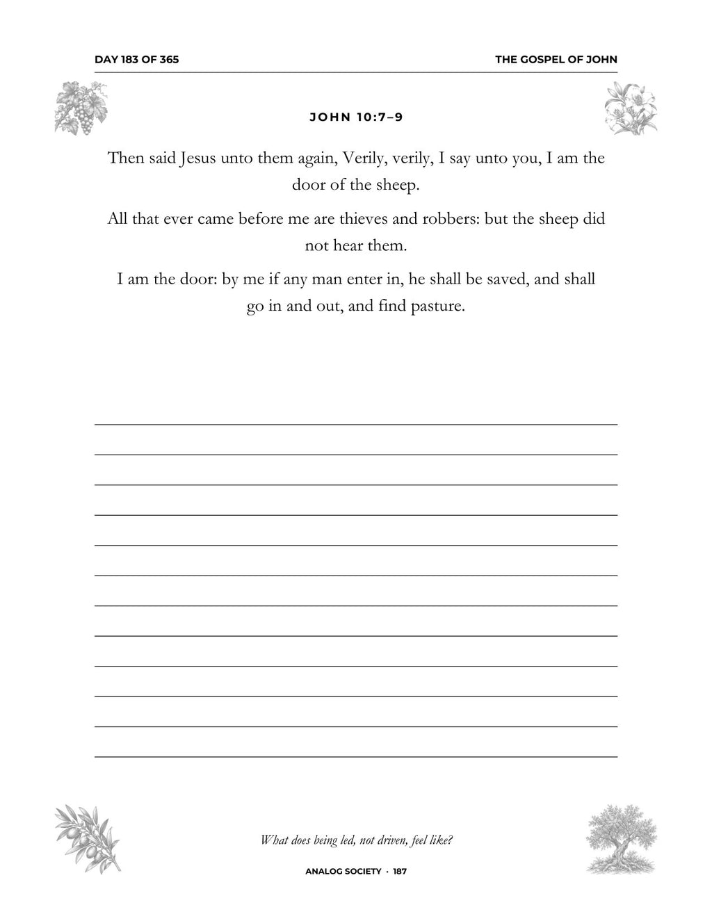 In Your Own Hand — The Gospel of John - inside page: Day 183 of 365 (printed in black and white)