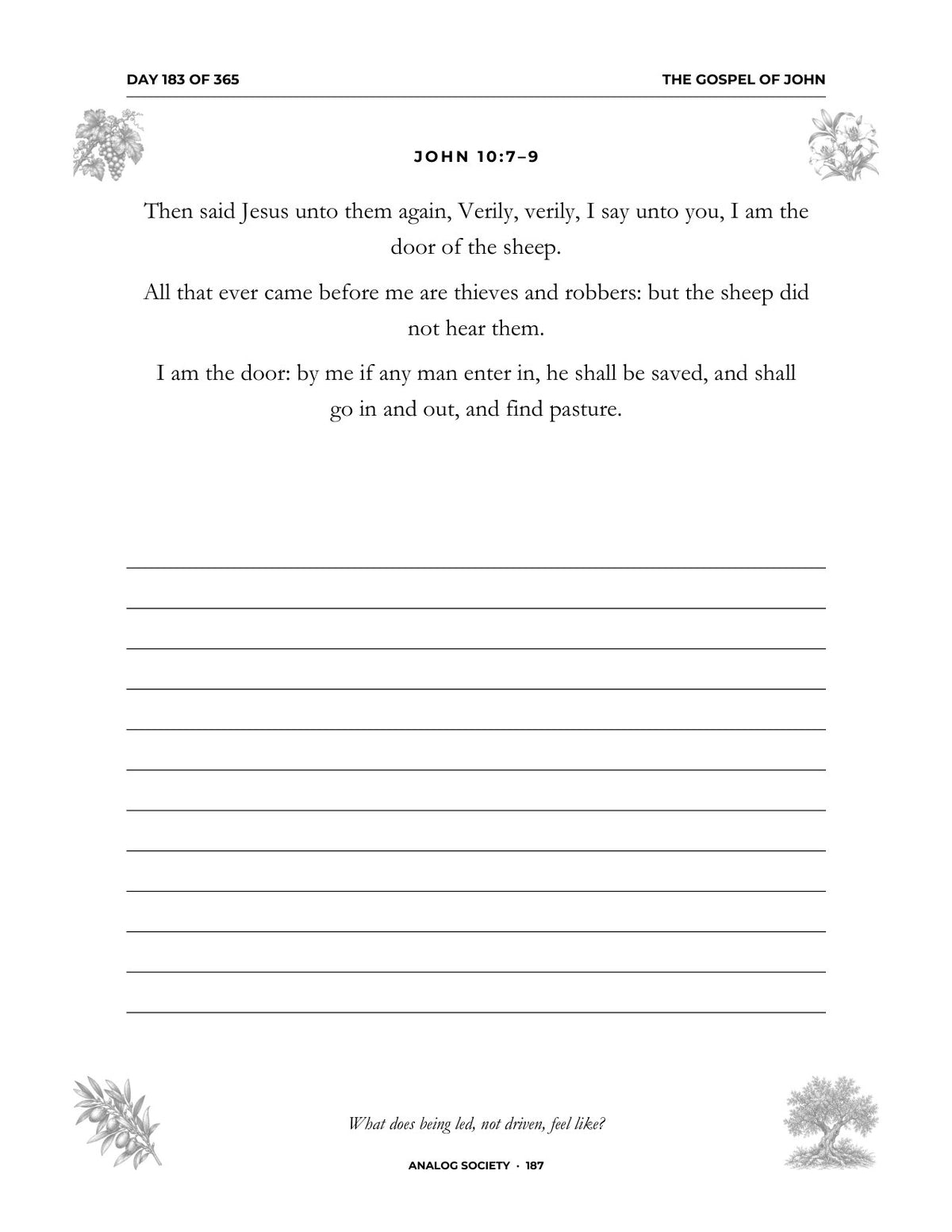 In Your Own Hand — The Gospel of John - inside page: Day 183 of 365 (printed in black and white)