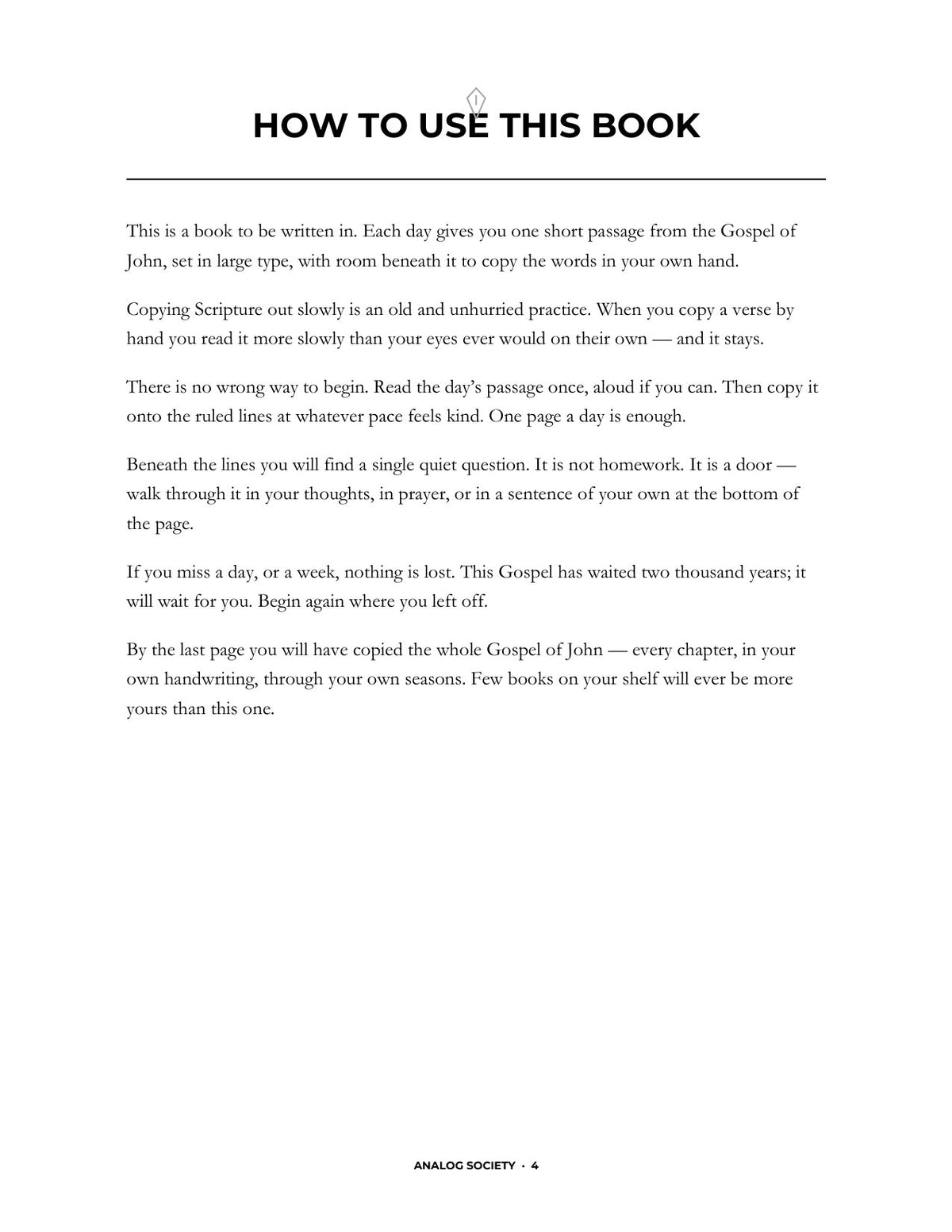 In Your Own Hand — The Gospel of John - inside page: How to Use This Book (printed in black and white)