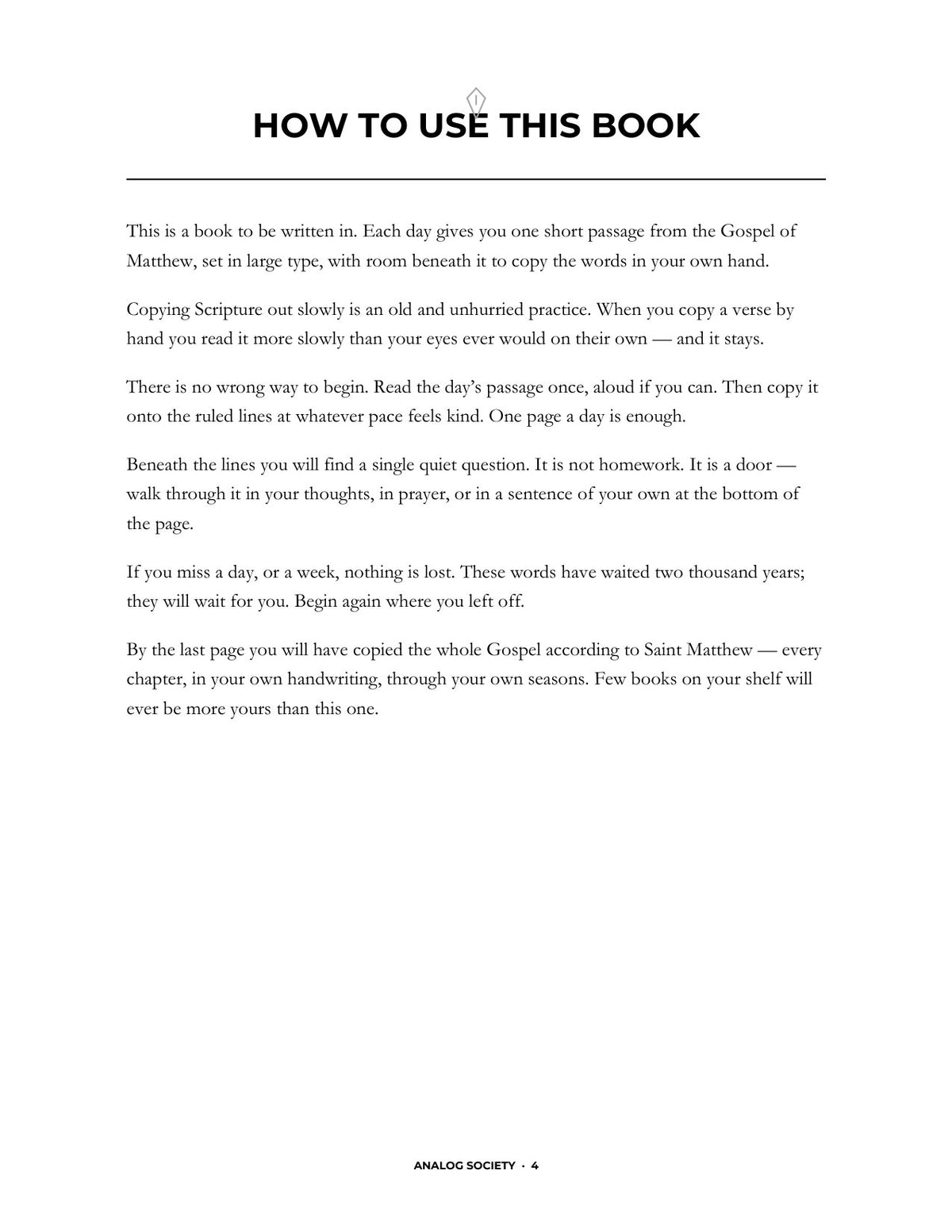 In Your Own Hand — The Gospel of Matthew - inside page: How to Use This Book (printed in black and white)