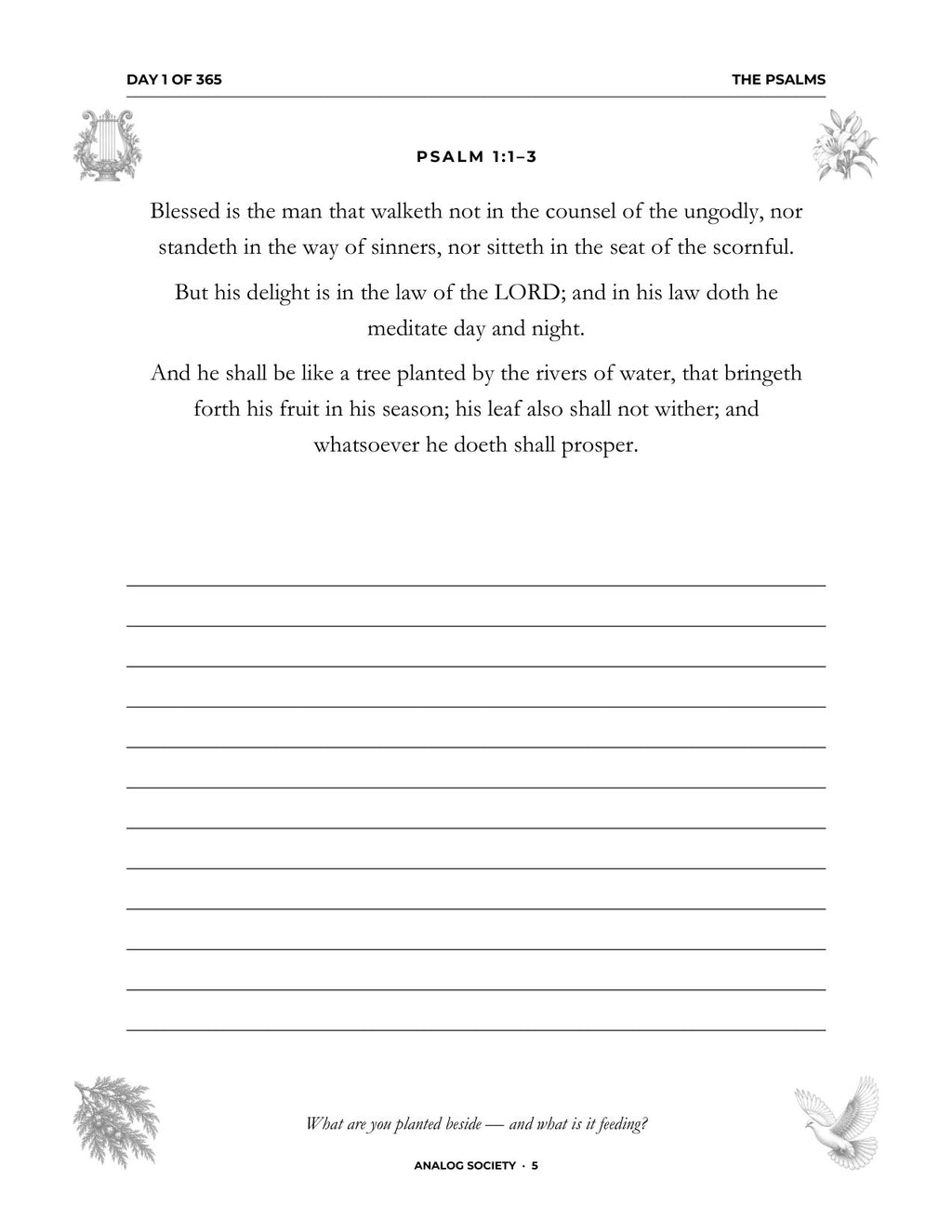 In Your Own Hand — The Psalms - inside page: Day 1 of 365 (printed in black and white)