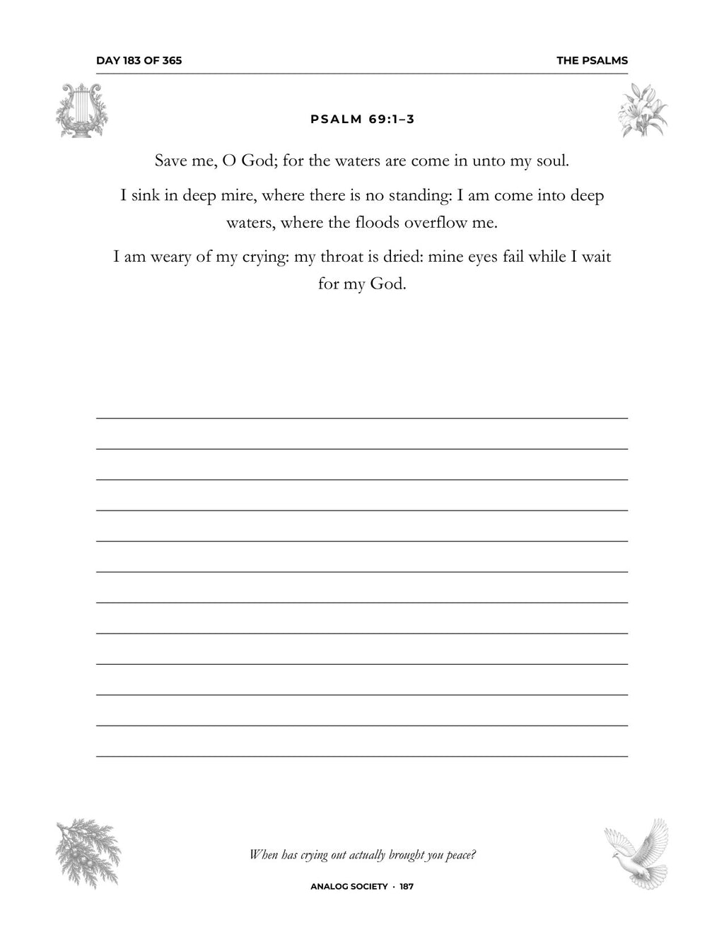 In Your Own Hand — The Psalms - inside page: Day 183 of 365 (printed in black and white)