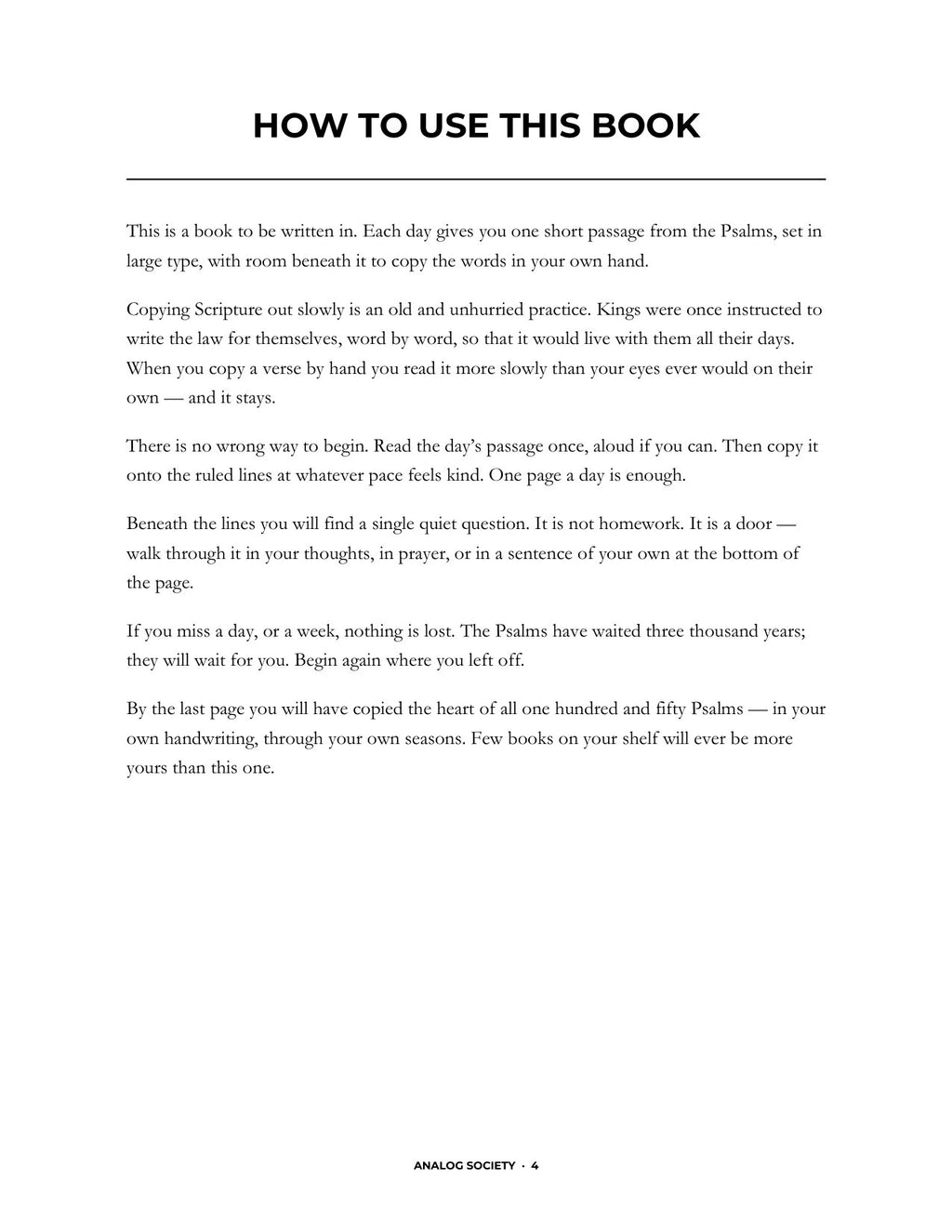 In Your Own Hand — The Psalms - inside page: How to Use This Book (printed in black and white)