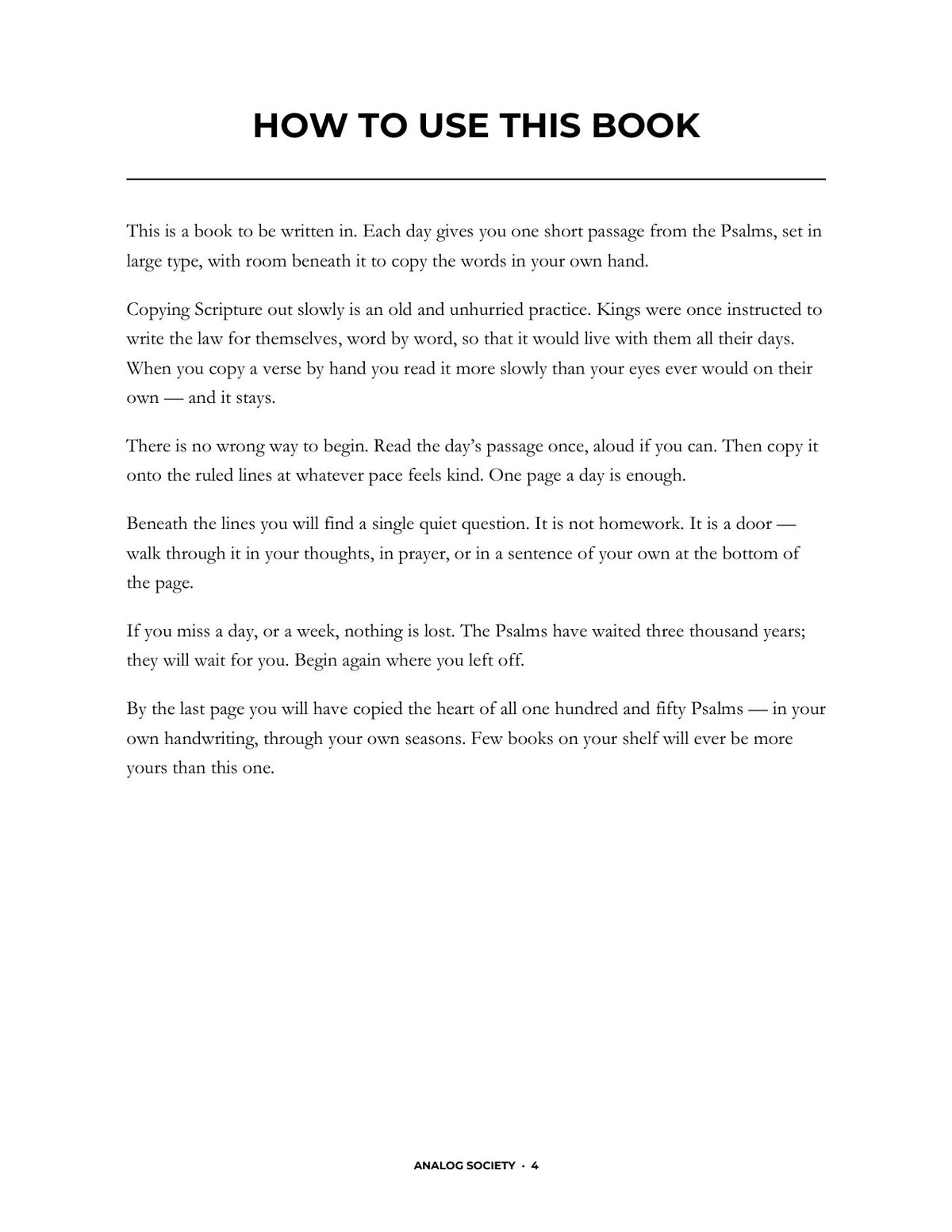 In Your Own Hand — The Psalms - inside page: How to Use This Book (printed in black and white)