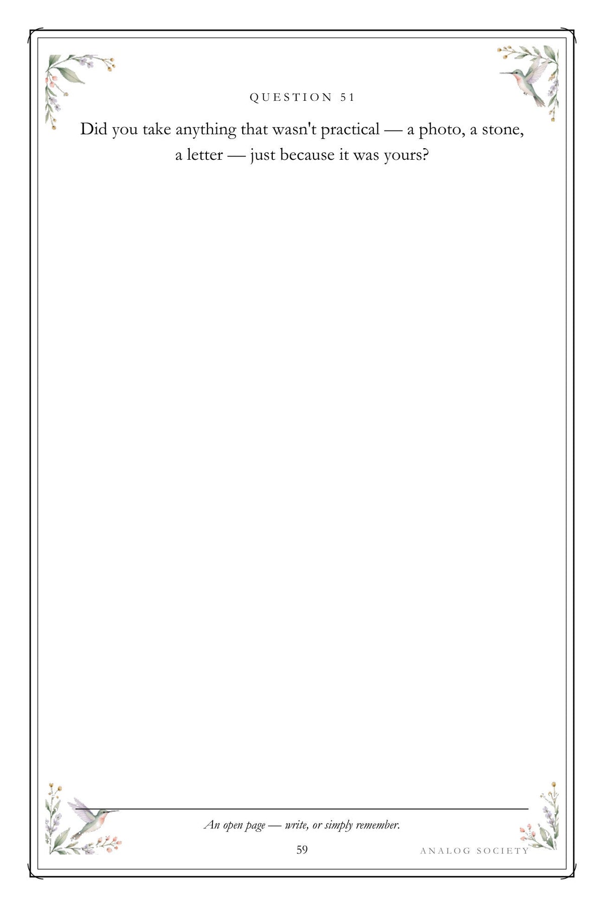 Leaving, Arriving, Belonging - inside page 59: Did you take anything that wasn't practical — a photo, a stone,