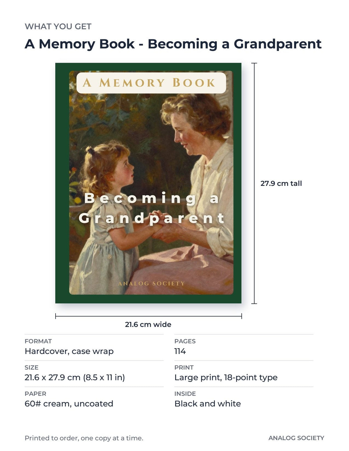 What you get: size, pages and format