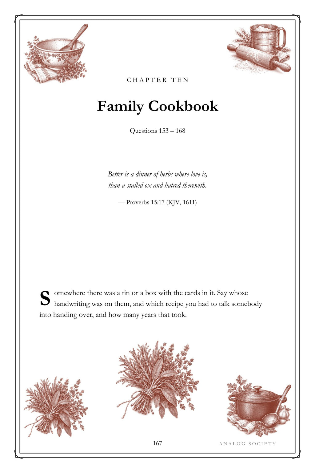 The Recipes Nobody Wrote Down hardcover gift edition, inside page 167