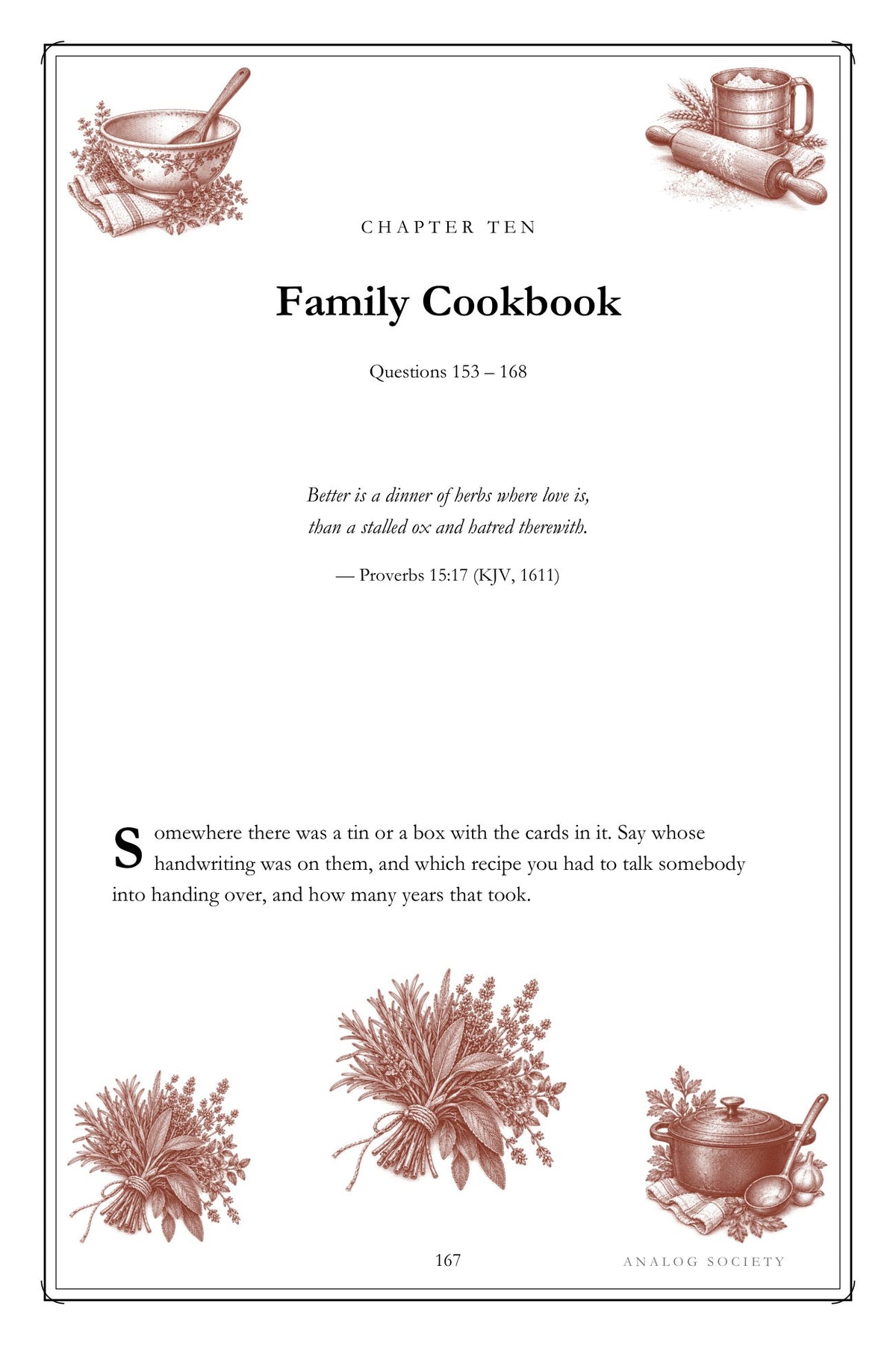 The Recipes Nobody Wrote Down hardcover gift edition, inside page 167
