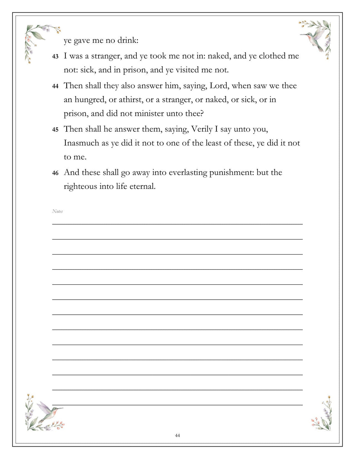 The Words of Jesus - inside page 44: ye gave me no drink